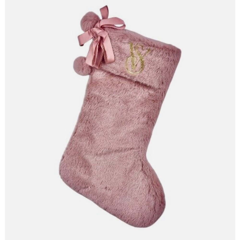 Victoria's Secret Pink Faux Fur Stocking with Ribbon NWT